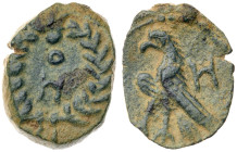 Nabataea. Aretas IV. Bronze Æ (0.9 gr.), 9/8 BC-AD 40. Petra. Undated, but attributed to years 2–24. Legend within wreath / Eagle standing left. CN 15...