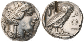 Egypt. Pharaonic Kingdom. Uncertain Pharaoh(s). AR Tetradrachm (17.1 gr.), Late 5th-mid 4th centuries BC. Imitating Athens. Helmeted head of Athena to...