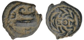 Judaea. Herodians. Herod II Archelaos. Æ Half Prutah (1.5 gr.), 4 BC-6 AD. Jerusalem. Prow of galley left / Legend within wreath. Meshorer 72; Hendin ...