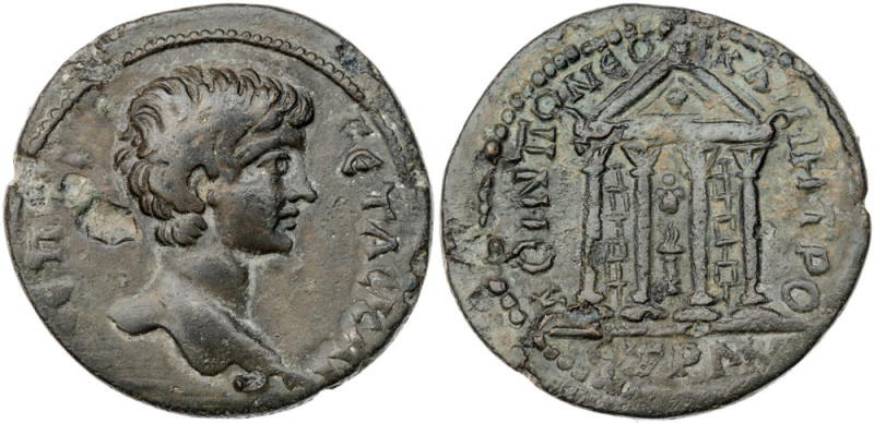 Pontos. Neocaesarea. Geta, as Caesar. Bronze Æ (12.5 gr.), AD 197-209. Dated CY ...