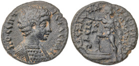 Phrygia. Otrus. Geta, as Caesar. Æ Diassarion (5.9 gr.), AD 198-209. Alexandros, asiarch. bareheaded and cuirassed bust right, seen from the front / O...