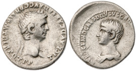 Claudius, with Nero as Caesar. AR Denarius (3.4 gr.), AD 41-54. Lugdunum (Lyon), struck AD 51. TI CLAVD • CAESAR • AVG • GERM P • M • TRIB POT • P • P...