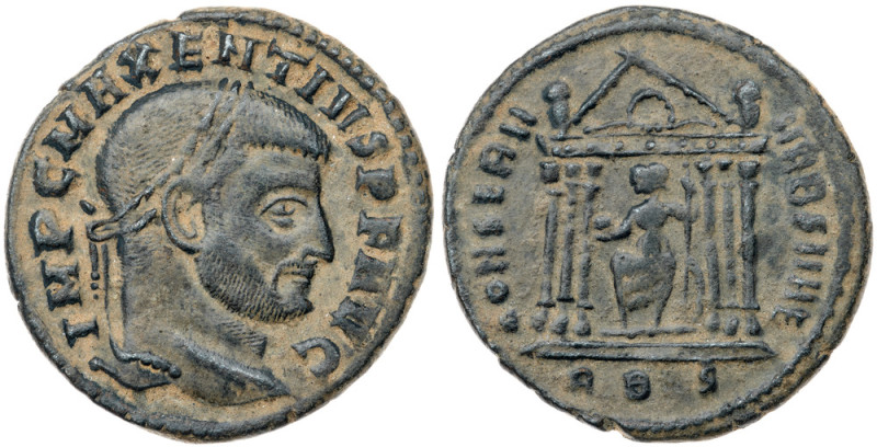 Maxentius. Æ Follis (5.6 gr.), AD 307-312. Rome, 2nd officina. 5th emission, pha...