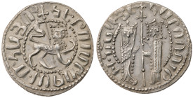 Armenian Kingdom. Cilician Armenia. Hetoum I. AR Tram (3.1 gr.), 1226-1270. Zabel and Hetoum standing facing one another, each crowned with head facin...