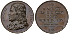 France. Kingdom. Æ Medal (35 gr.), 1817. NICOLAUS / POUSSIN. Bust to left, below signature DUBOIS F. / NE A ANDELY EN M. D. XCIV. MORT EN M. DC. LXV....