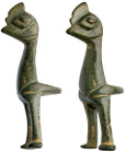 Greek Statuette of a Rooster. Bronze Æ (64.2 gr.), 4th - 1st Century BC. A geometric standing rooster.

Very Fine.