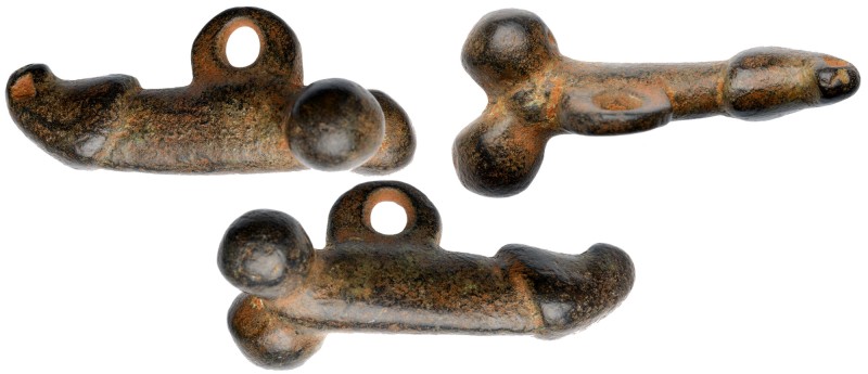 Roman Bronze Phallic Pendant. Bronze Æ (18.5 gr.), 1st - 2nd Century AD. A amule...