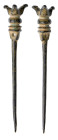 Roman Pin. Bronze Æ (weight), 1st - 2nd Century AD. A bronze hairpin or dress pin with tapering shank, triple flared prong finial design.

Very Fine...