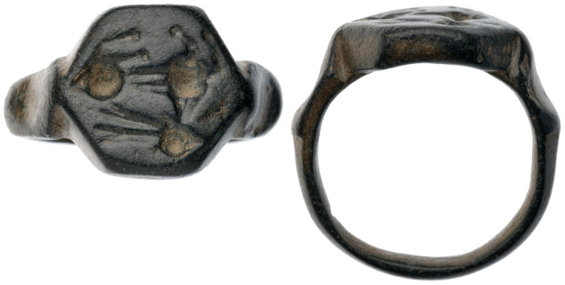 Byzantine Ring. Bronze Æ (7.8 gr.), 9th Century AD. A bronze finger ring with th...