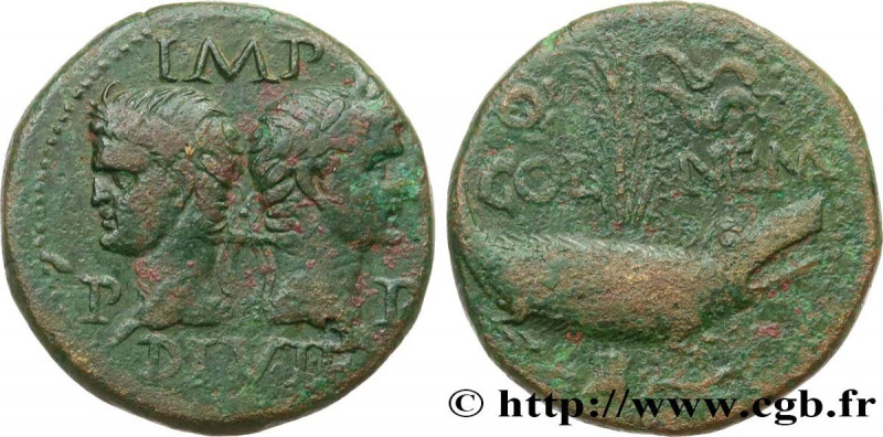 NEMAUSUS - NIMES - AUGUSTUS and AGRIPPA
Type : Dupondius 
Date : c. 10-14 AD. 
M...