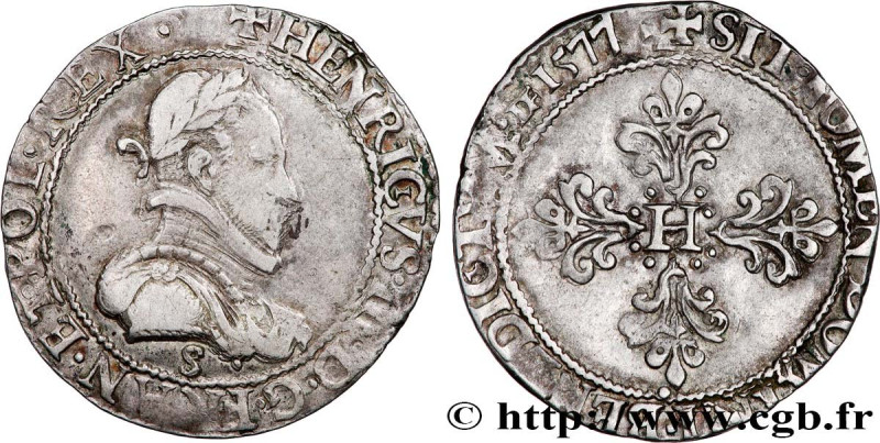 HENRY III
Type : Demi-franc au col plat 
Date : 1577 
Mint name / Town : Troyes ...