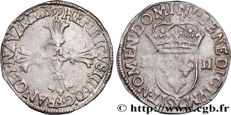 HENRY IV
Type : Quart d'écu, croix feuillue de face 
Date : 1599 
Mint name / To...