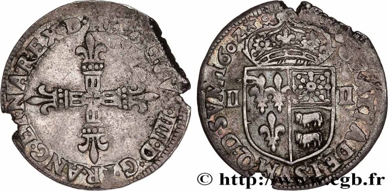 HENRY IV
Type : Quart d'écu de Béarn 
Date : 1602 
Mint name / Town : Pau 
Metal...