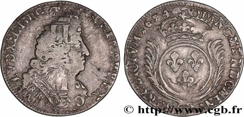 LOUIS XIV "THE SUN KING"
Type : Quart d'écu aux palmes 
Date : 1694  
Mint name ...