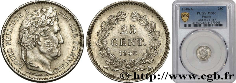 LOUIS-PHILIPPE I
Type : 25 centimes Louis-Philippe 
Date : 1848 
Mint name / Tow...