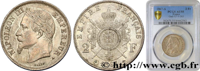 SECOND EMPIRE
Type : 2 francs Napoléon III, tête laurée  
Date : 1867 
Mint name...