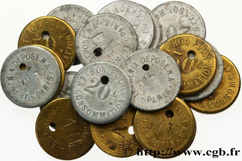 LOTS
Type : Lot de 20 jetons - LE PHENIX 
Date : n.d. 
Metal : brass 
Diameter :...