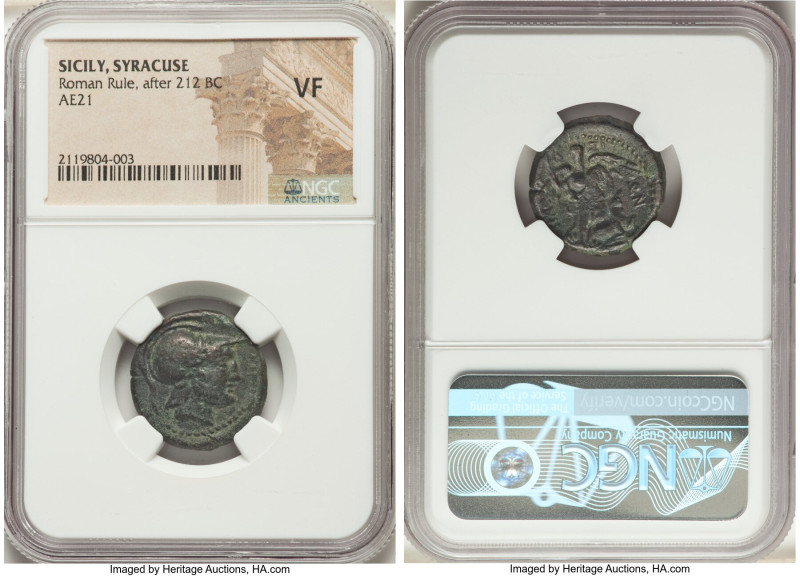 SICILY. Syracuse. Roman Rule (ca. after 212 BC). AE (21mm, 5h). NGC VF. Helmeted...