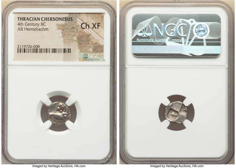 THRACE. Chersonesus. Ca. 4th century BC. AR hemidrachm (13mm). NGC Choice XF. Pe...