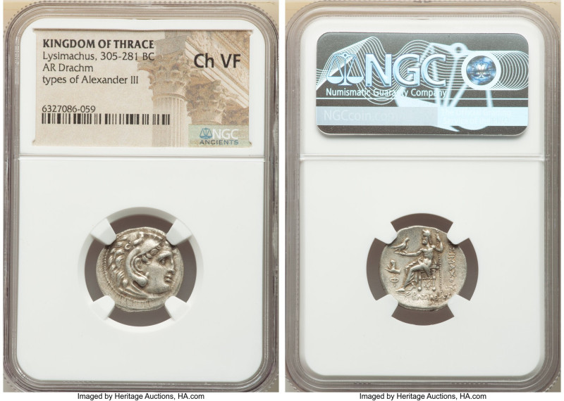 THRACIAN KINGDOM. Lysimachus (305-281 BC). AR drachm (19mm, 12h). NGC Choice VF....