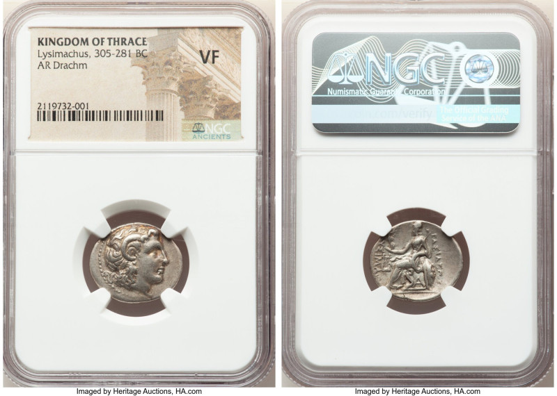 THRACIAN KINGDOM. Lysimachus (305-281 BC). AR drachm (20mm, 12h). NGC VF. Lifeti...