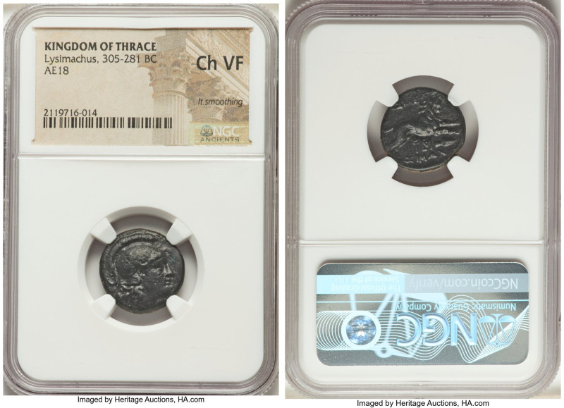 THRACIAN KINGDOM. Lysimachus (305-281 BC). AE denomination C (18mm, 5h). NGC Cho...