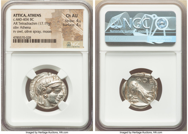 ATTICA. Athens. Ca. 440-404 BC. AR tetradrachm (23mm, 17.19 gm, 9h). NGC Choice ...