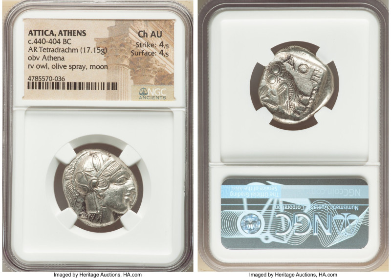 ATTICA. Athens. Ca. 440-404 BC. AR tetradrachm (24mm, 17.15 gm, 4h). NGC Choice ...