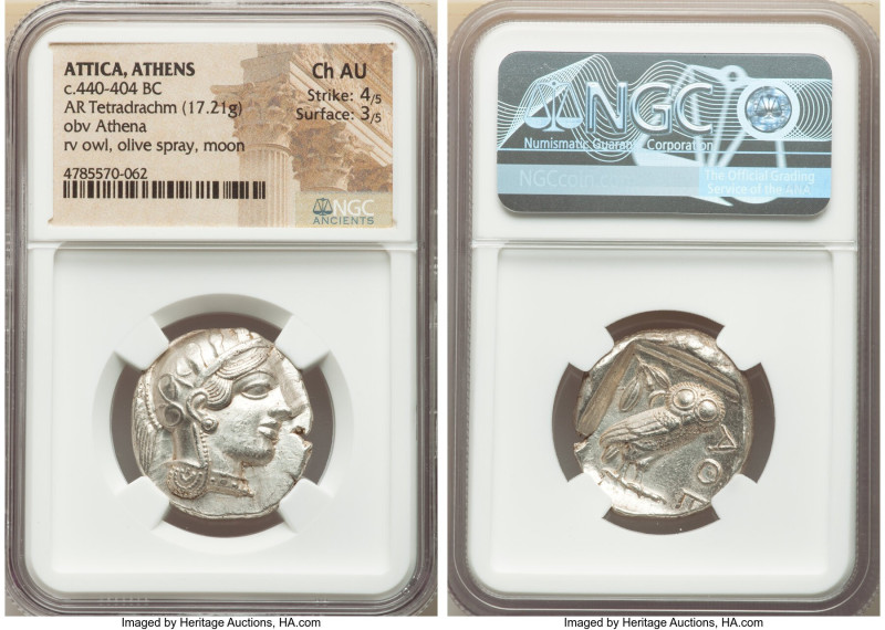 ATTICA. Athens. Ca. 440-404 BC. AR tetradrachm (26mm, 17.21 gm, 1h). NGC Choice ...