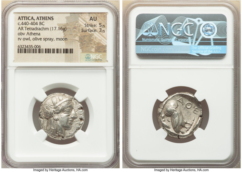 ATTICA. Athens. Ca. 440-404 BC. AR tetradrachm (24mm, 17.16 gm, 10h). NGC AU 5/5...