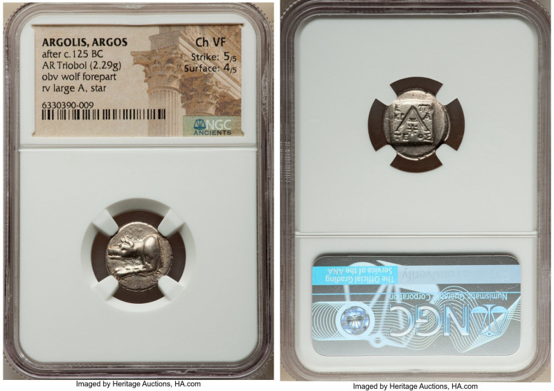 ARGOLIS. Argos. Ca. after 125 BC. AR triobol (16mm, 2.29 gm, 6h). NGC Choice VF ...