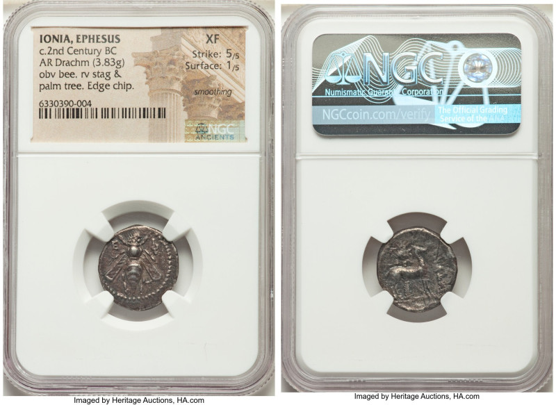 IONIA. Ephesus. Ca. 2nd century BC. AR drachm (18mm, 3.83 gm, 12h). NGC XF 5/5 -...