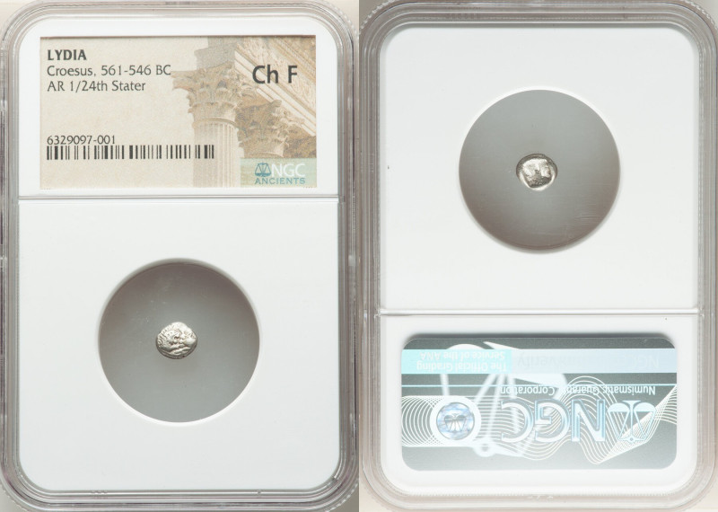 LYDIAN KINGDOM. Croesus (ca. 561-546 BC). AR 1/24 stater or hemiobol (7mm). NGC ...