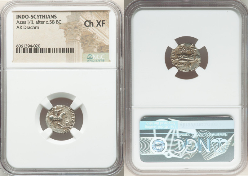 INDO-SCYTHIAN KINGDOM. Azes I/II (after ca. 58 BC). AR drachm (14mm, 9h). NGC Ch...