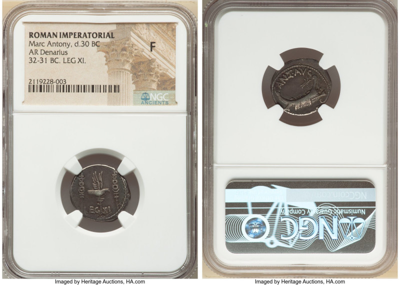 Marc Antony, as Triumvir and Imperator (43-31 BC). AR denarius (18mm, 5h). NGC F...