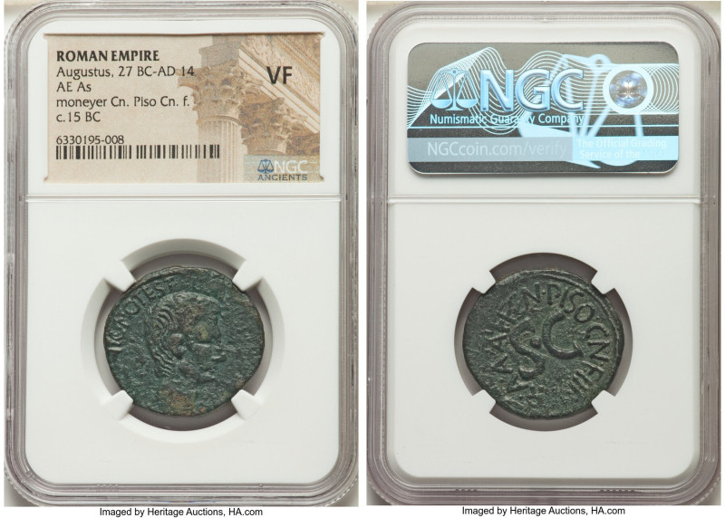 Augustus (27 BC-AD 14). AE as (26mm, 11h). NGC VF. Rome, Cn. Piso Cn. f., moneye...