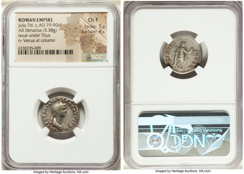 Julia Titi (ca. AD 79-90/1). AR denarius (20mm, 3.38 gm, 6h). NGC Choice Fine 5/...