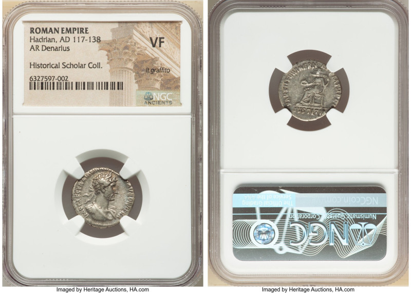 Hadrian (AD 117-138). AR denarius (18mm, 6h). NGC VF, light graffito. Rome, AD 1...