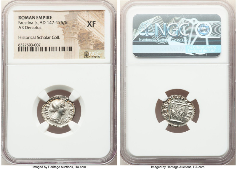 Faustina Junior (AD 147-175/6). AR denarius (18mm, 1h). NGC XF. Rome, AD 147-175...