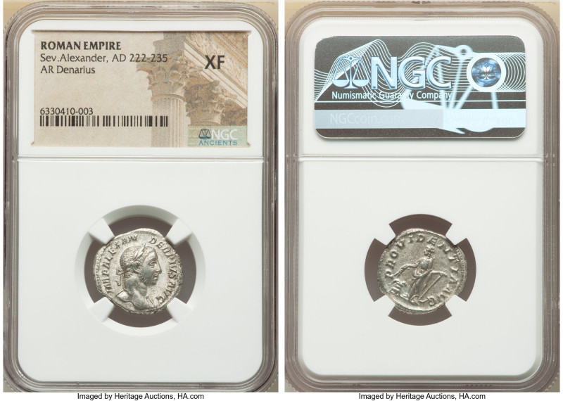 Severus Alexander (AD 222-235). AR denarius (19mm, 1h). NGC XF. Rome. IMP ALEXAN...