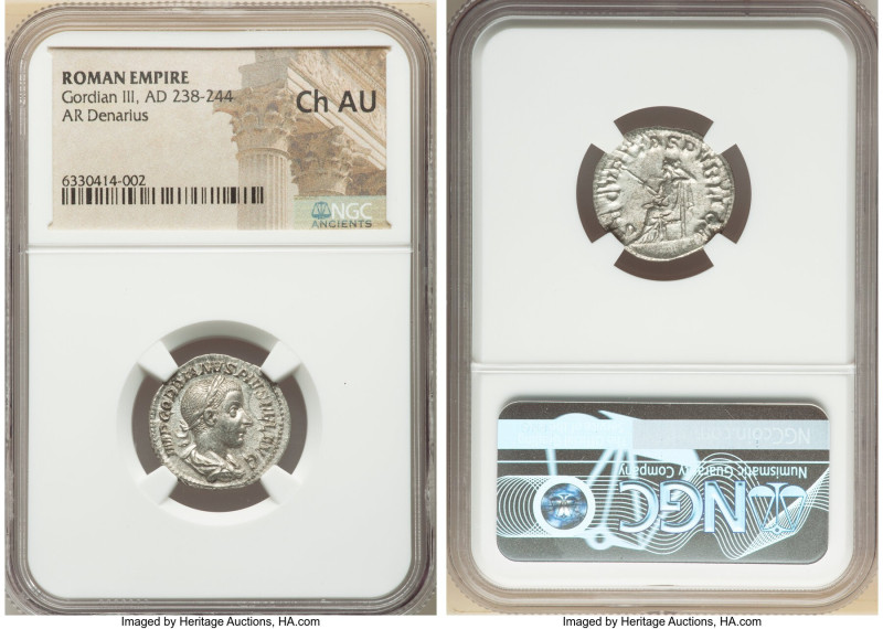 Gordian III (AD 238-244). AR denarius (19mm, 6h). NGC Choice AU. Rome, ca. AD 24...