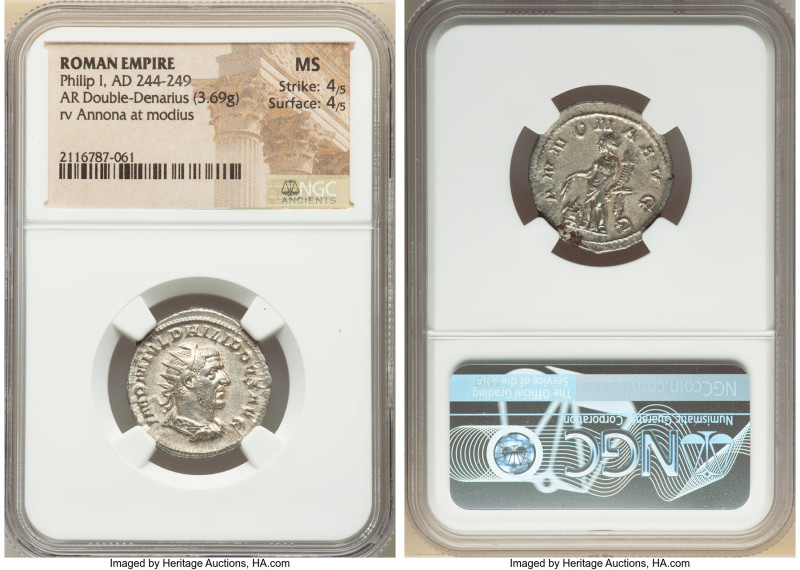 Philip I (AD 244-249). AR antoninianus (23mm, 3.69 gm, 7h). NGC MS 4/5 - 4/5. Ro...