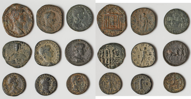 ANCIENT LOTS. Mixed. Lot of nine (9) AE issues. Fine-VF, various surface issues....