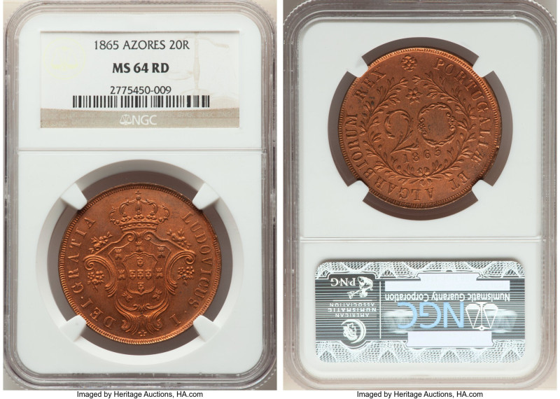 Portuguese Colony. Luiz I 20 Reis 1865 MS64 Red NGC, KM15. 

HID09801242017

© 2...