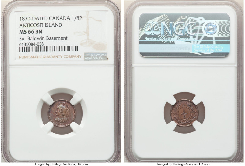 Anticosti Island Pattern 1/8 Penny 1870-Dated MS66 Brown NGC, London mint, KM-XP...