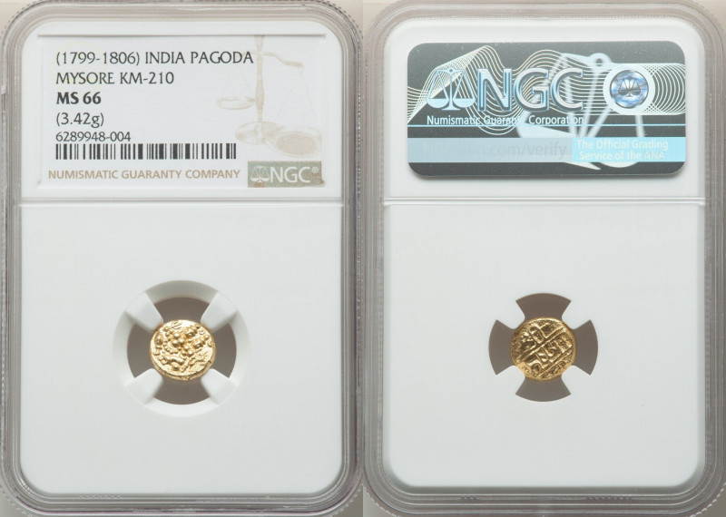 Mysore. Krishnaraja Wadiyar III gold Pagoda ND (1799-1806) MS66 NGC, Mysore mint...