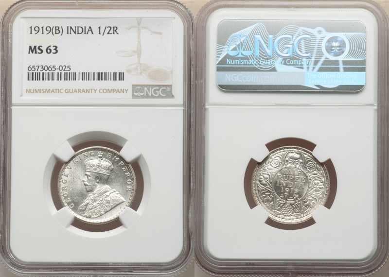 British India. George V 5-Piece Lot of Certified 1/2 Rupee NGC, 1) 1/2 Rupee 191...