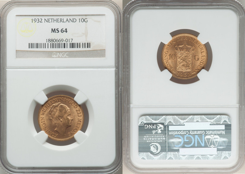 Wilhelmina I gold 10 Gulden 1932 MS64 NGC, KM162. 

HID09801242017

© 2022 Herit...