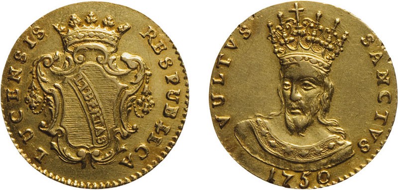 ZECCHE ITALIANE. REPUBBLICA DI LUCCA (1369-1769). DOPPIA 1750 - Oro, 5,26 gr, 20...