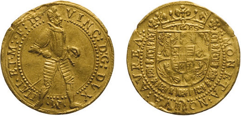ZECCHE ITALIANE. MANTOVA, VINCENZO I GONZAGA (1587-1612). ONGARO - Oro, 3,45 gr,...